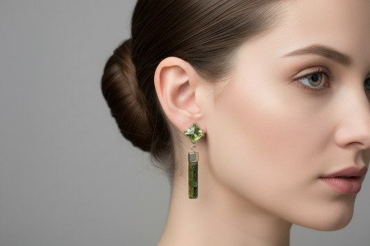 Earrings in sterling silver with green tourmalines - Dinos Virginia Jewelry