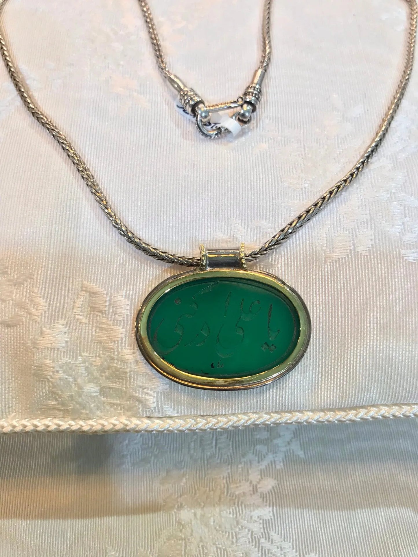 Gold and silver medallion with a seal stone green agate, Medallion