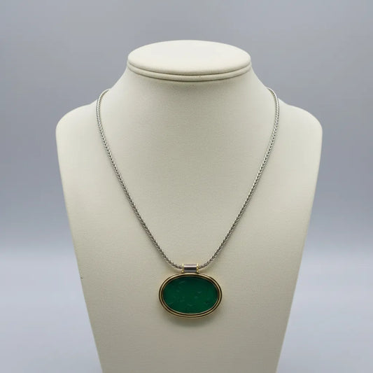 Gold and silver medallion with a seal stone green agate, Medallion