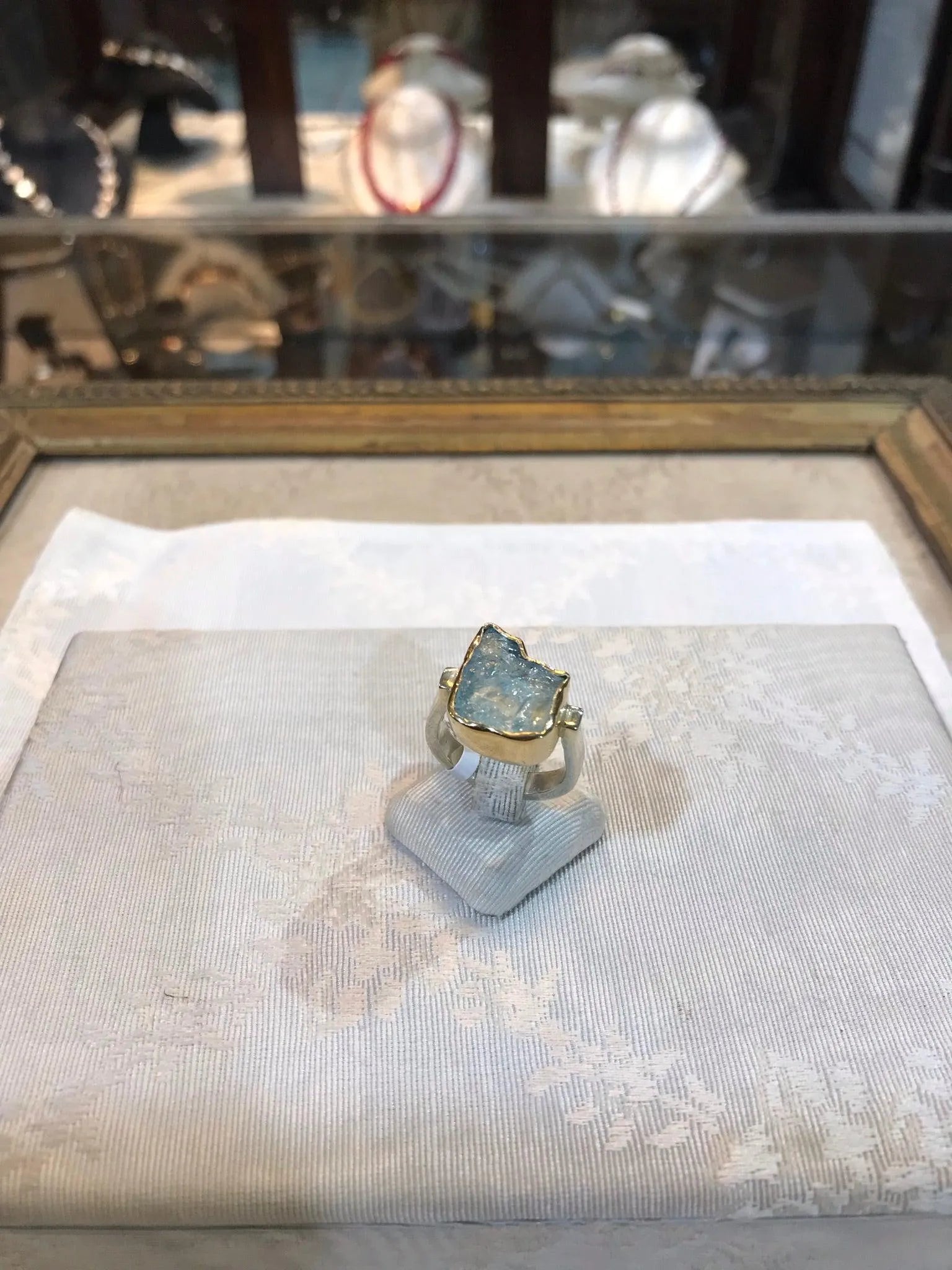 Gold and silver ring with a raw blue topaz stone, Sterling silver ring, Vintage Jewelry, Handmade ring, Greek Jewelry - Dinos-Virginia