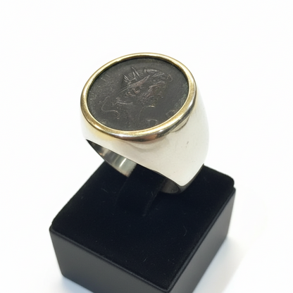 Gold and silver ring with an old copper coin Greek Roman, Handmade Ring, Vintage Jewelry, Greek Jewelry (B-86)