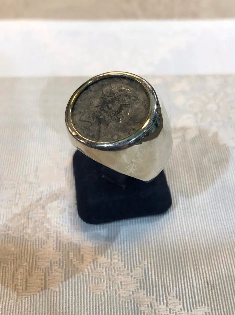 Gold and silver ring with an old copper coin Greek Roman, Handmade Ring, Vintage Jewelry, Greek Jewelry - Dinos-Virginia