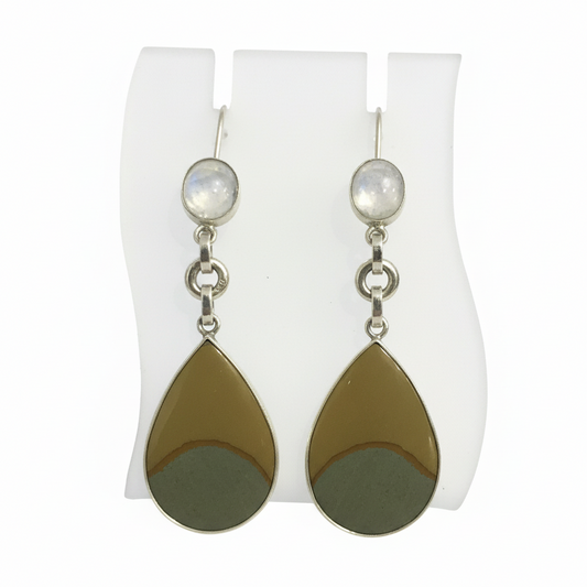 Greek Jewelry, Sterling silver Earrings, Solid silver Earrings, Greek Earrings, Moonstone Earrings, Jasper Earrings