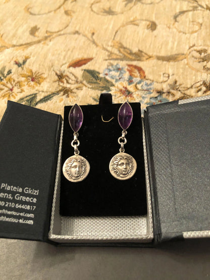 Greek Jewelry, Sterling silver Earrings, Solid silver Earrings, Greek Earrings,Gemstone Earrings - Dinos-Virginia