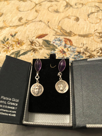 Greek Jewelry, Sterling silver Earrings, Solid silver Earrings, Greek Earrings,Gemstone Earrings - Dinos-Virginia