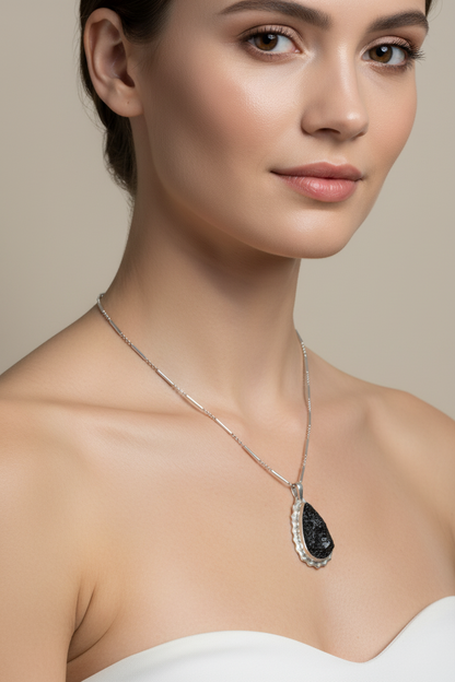 Greek Jewelry, Sterling silver Pendant, Solid silver Pendant, Greek Pendant, Raw Onyx pendant (PE-27)