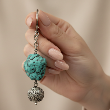 Keychain in sterling silver with gemstones