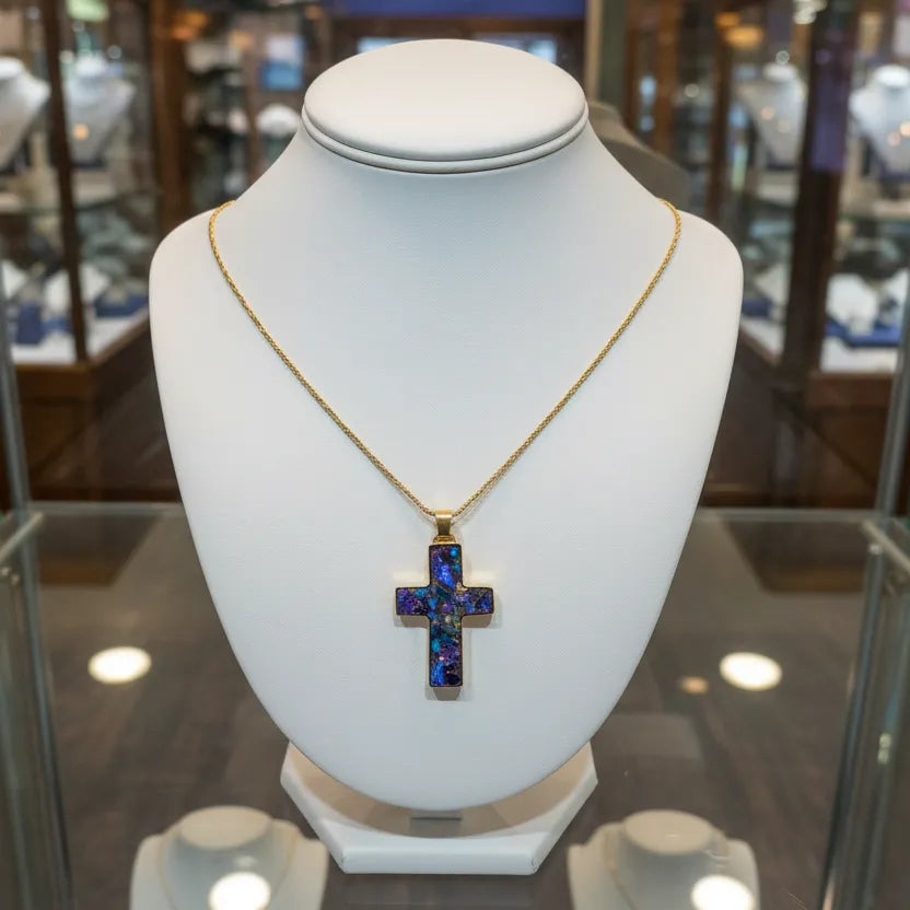Necklace in 14k gold chain with a 18k gold cross in quartz
