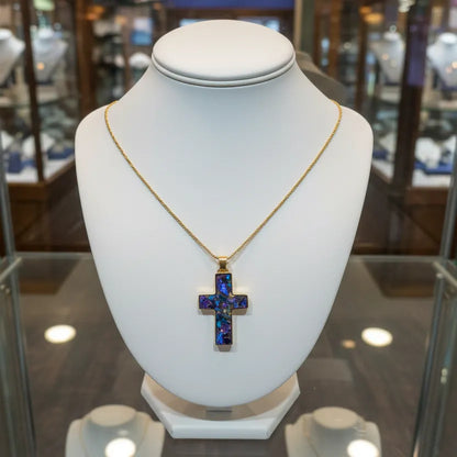 Necklace in 14k gold chain with a 18k gold cross in quartz