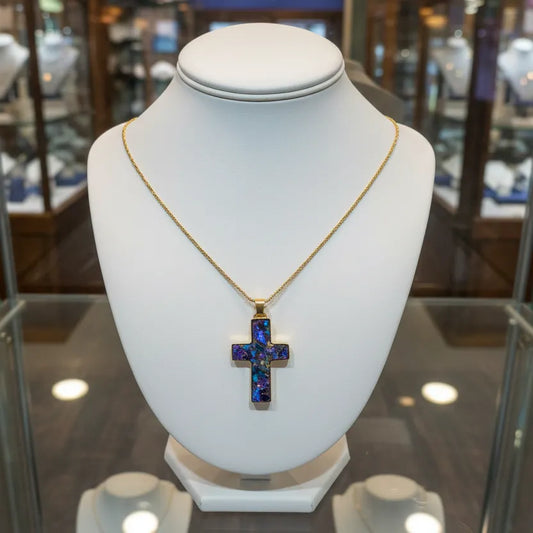 Necklace in 14k gold chain with a 18k gold cross in quartz