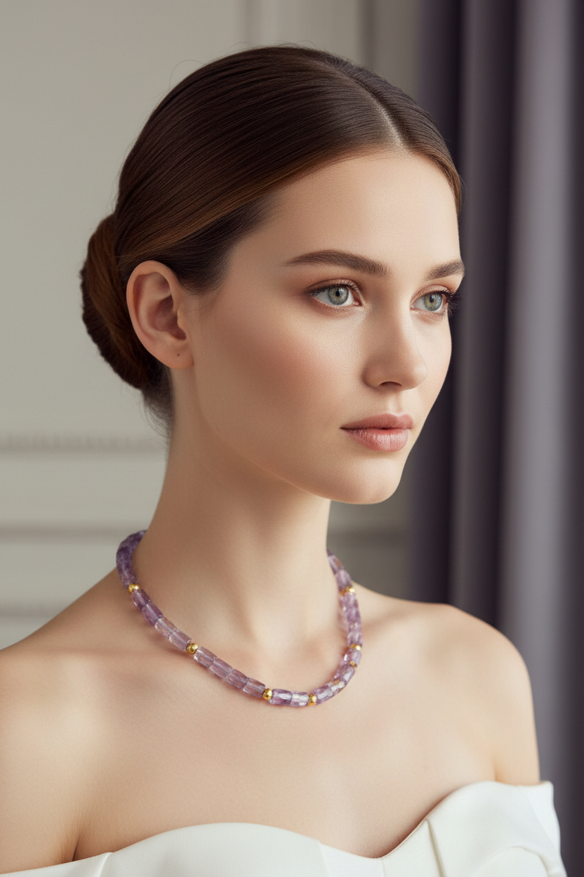 Necklace in 18k Gold with Amethyst (PE-99)