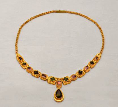 Necklace in 18k Gold with Pine Tree Tourmalines, Melon Tourmalines