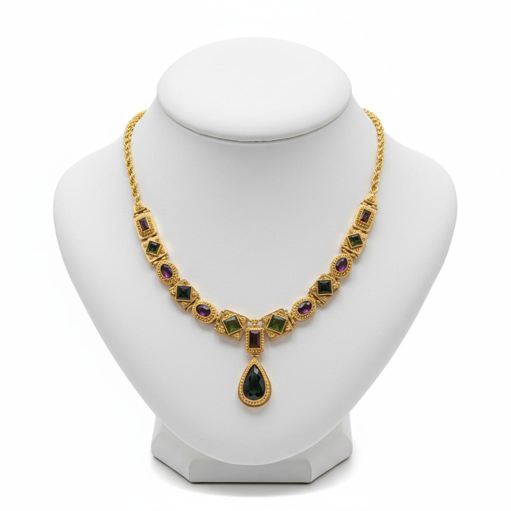 Necklace in 18k Gold with Pine Tree Tourmalines, Melon Tourmalines (PE-102)