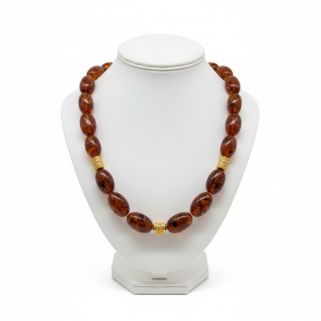 Necklace in 18k gold with Baltic Amber (PE-68)