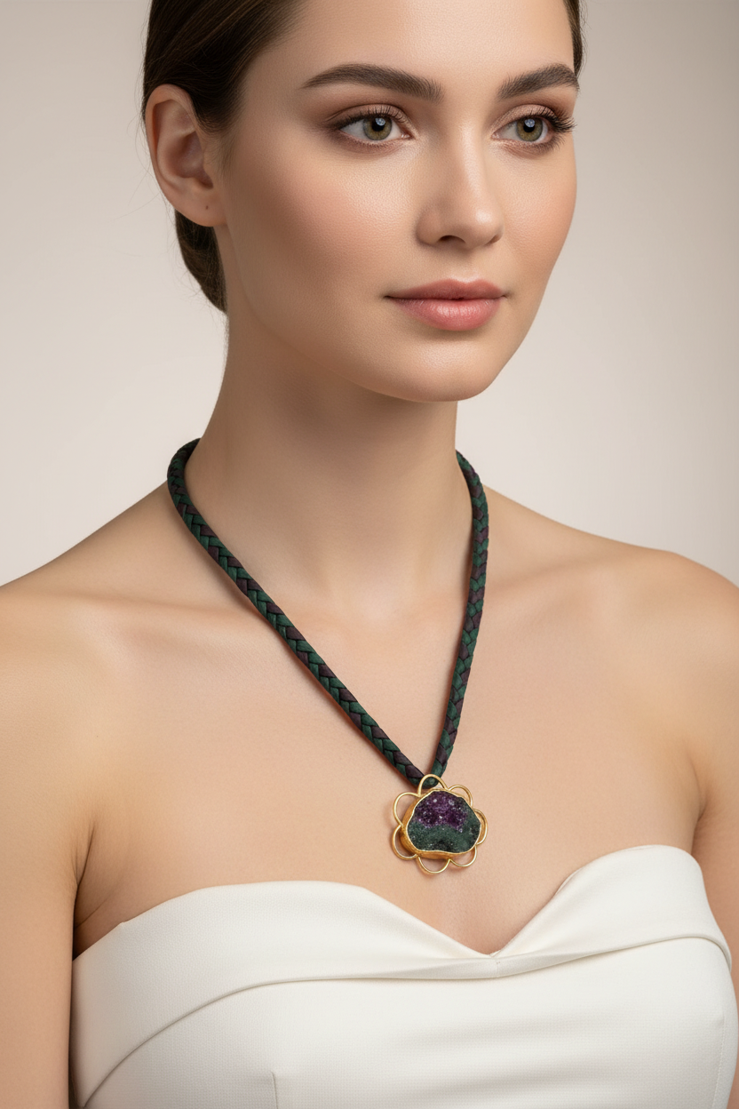 Necklace in 18k gold with a gemstone (PE-112) - Dinos Virginia Jewelry