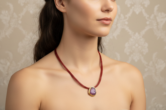 Necklace in 18k gold with a gemstone (PE-110) - Dinos Virginia Jewelry