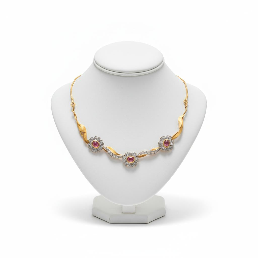 Necklace in 18k gold with pink tourmalines (9.20carats) and diamonds, one of a kind (PE-98)