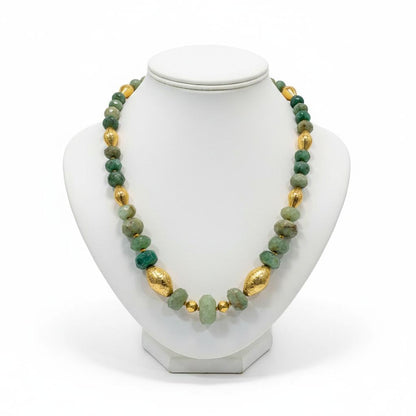 Necklace in 22k Gold with Raw Emerald stones (PE-62)