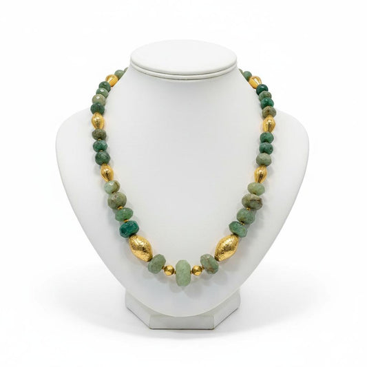 Necklace in 22k Gold with Raw Emerald stones (PE-62)