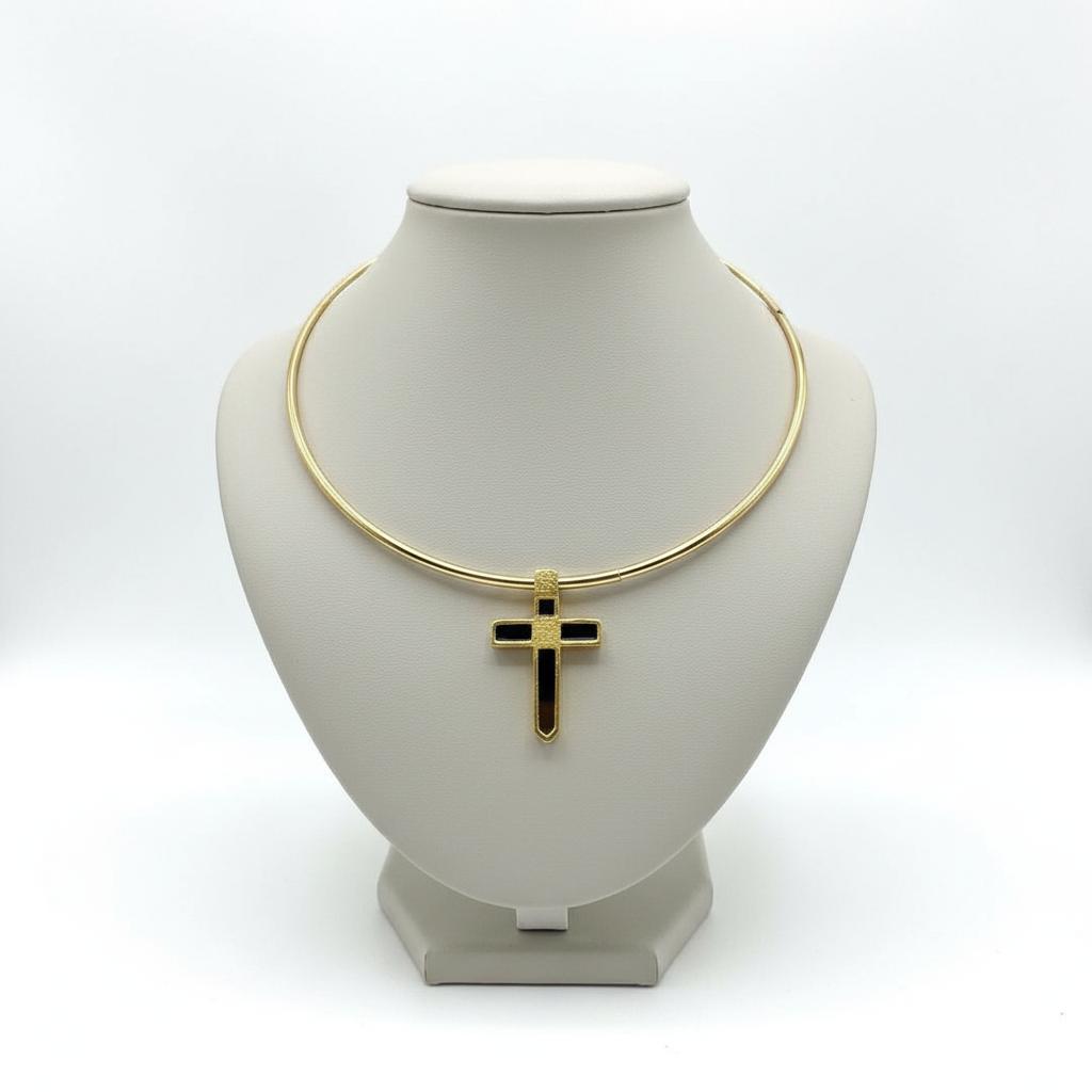 Necklace in Gold 14k & Green Tourmaline in 18k gold Cross (PE-41)