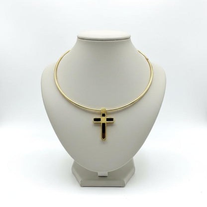 Necklace in Gold 14k & Green Tourmaline in 18k gold Cross (PE-41)