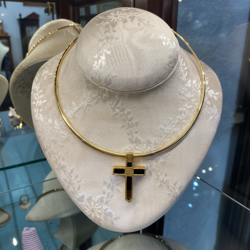 Necklace in Gold 14k & Green Tourmaline in 18k gold Cross (PE-41)
