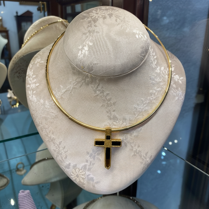 Necklace in Gold 14k & Green Tourmaline in 18k gold Cross (PE-41)