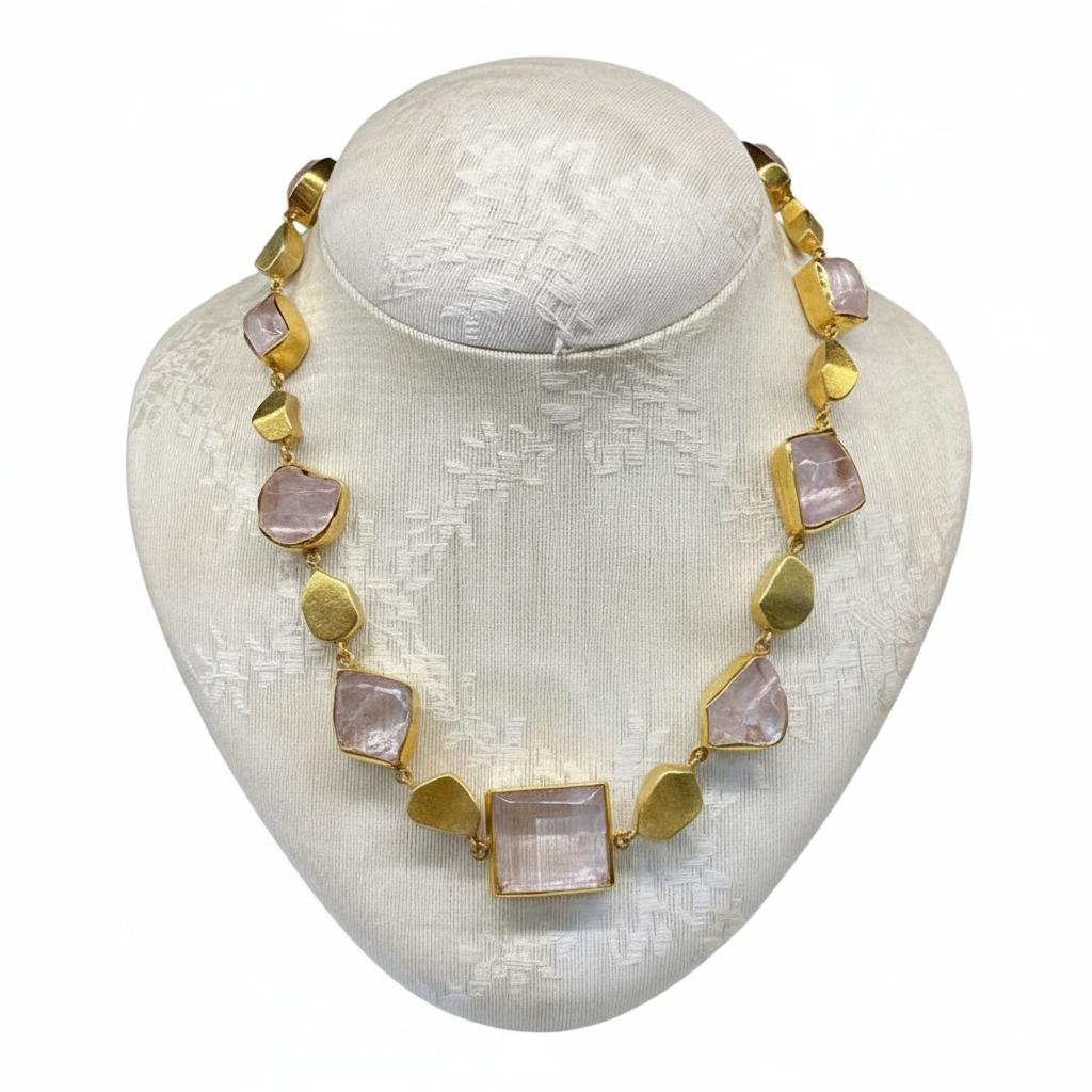 Necklace in Gold 18k & kunzite cabochon stones (PE-40)