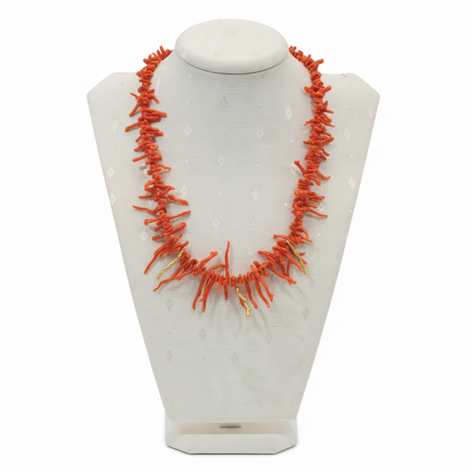 Necklace in Mediterranean Red Coral Gemstones & 18k gold elements (PE-50B)
