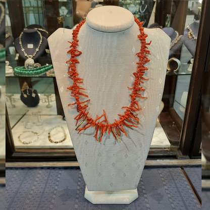 Necklace in Mediterranean Red Coral Gemstones & 18k gold elements (PE-50B)