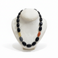Necklace in Obsidian & Carnelian gemstones with 18k gold elements (PE-59)