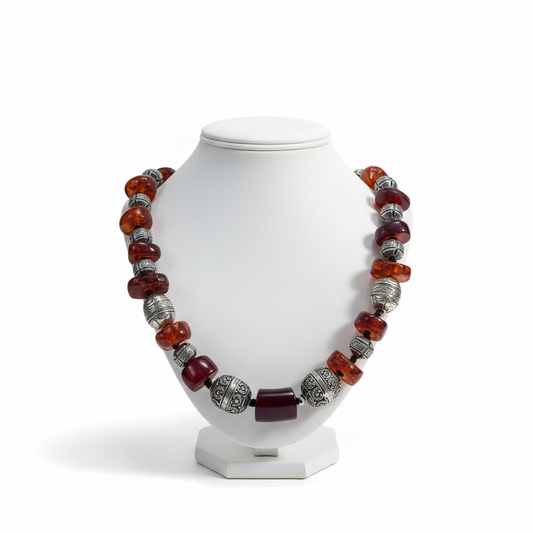 Necklace in Old Amber Kachraman with Sterling silver elements (PE-12)