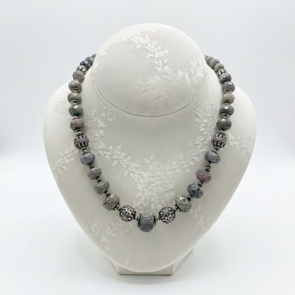Necklace in Raw Sapphire stones & sterling silver elements (PE-61)