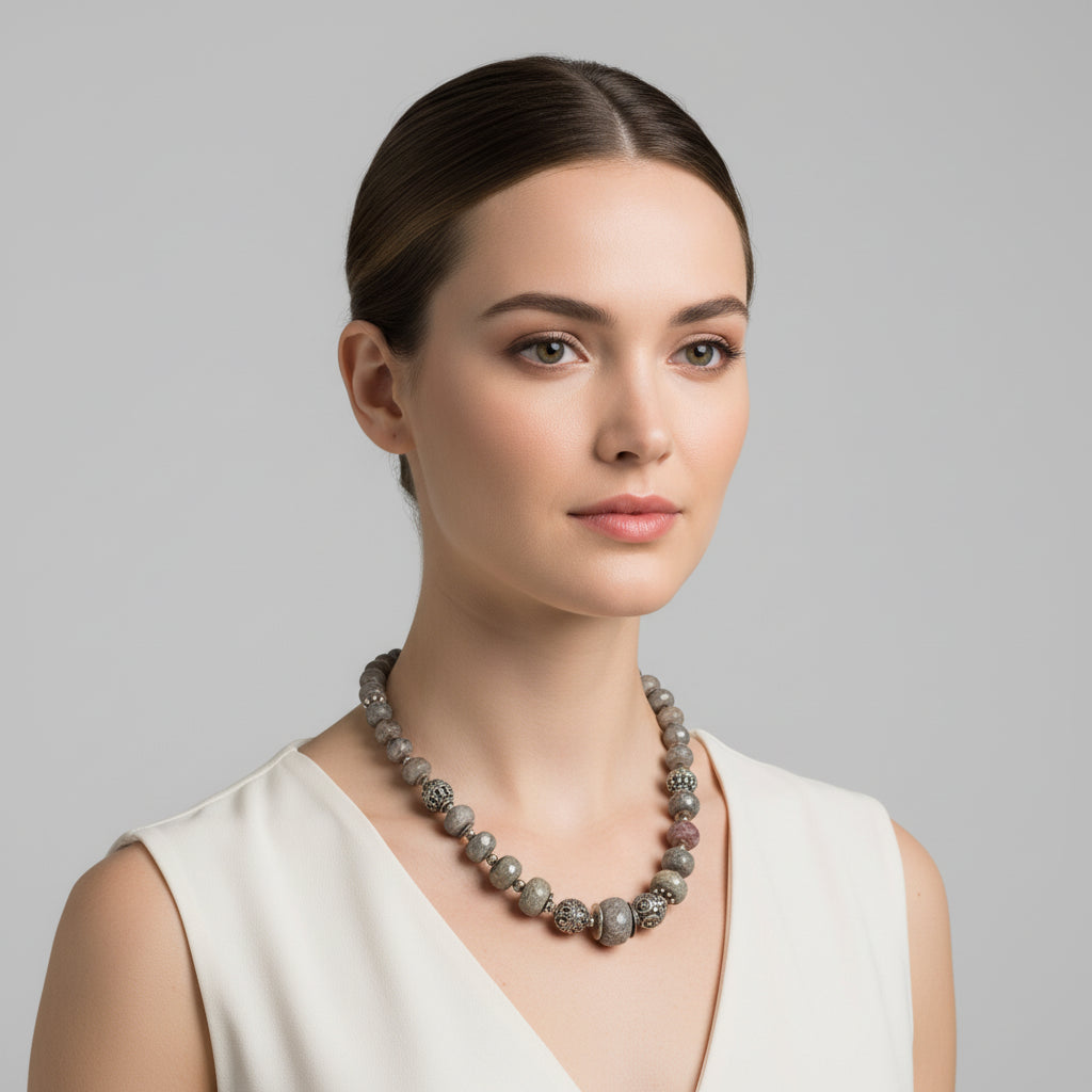 Necklace in Raw Sapphire stones & sterling silver elements - Dinos-Virginia
