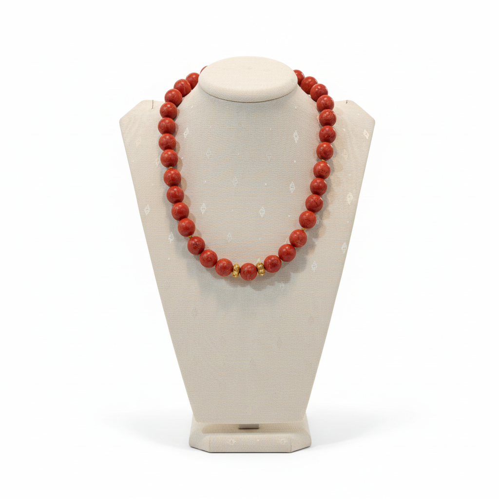 Necklace in Red Coral Gemstones and 18k gold elements (PE-50D)