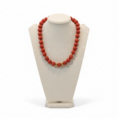 Necklace in Red Coral Gemstones and 18k gold elements (PE-50D)