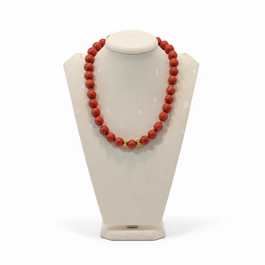 Necklace in Red Coral Gemstones and 18k gold elements (PE-50D)
