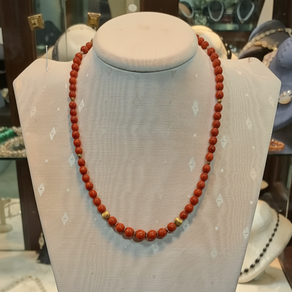 Necklace in Red Coral Gemstones and 18k gold elements (PE-50C)