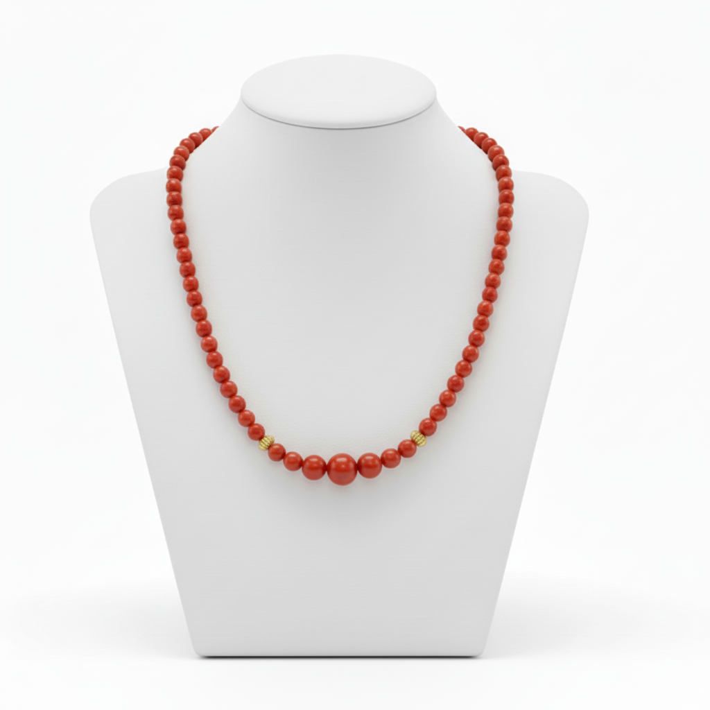 Necklace in Red Coral Gemstones and 18k gold elements (PE-50C)