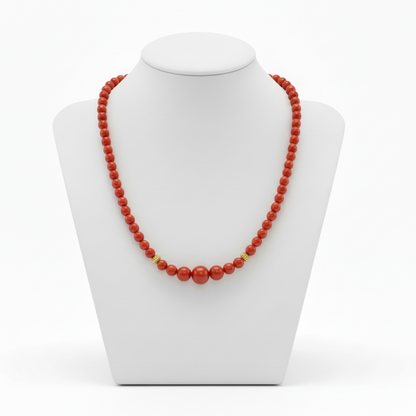 Necklace in Red Coral Gemstones and 18k gold elements (PE-50C)
