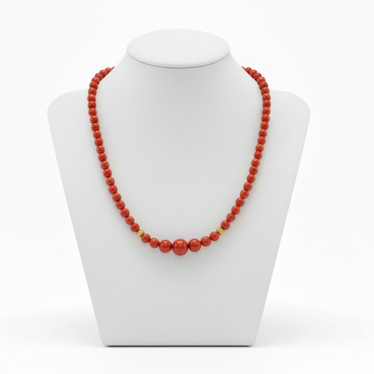 Necklace in Red Coral Gemstones and 18k gold elements (PE-50C)
