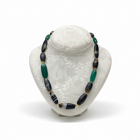 Necklace in Sardonyx stones & Solomon gemstone with 18k gold elements (PE-60)