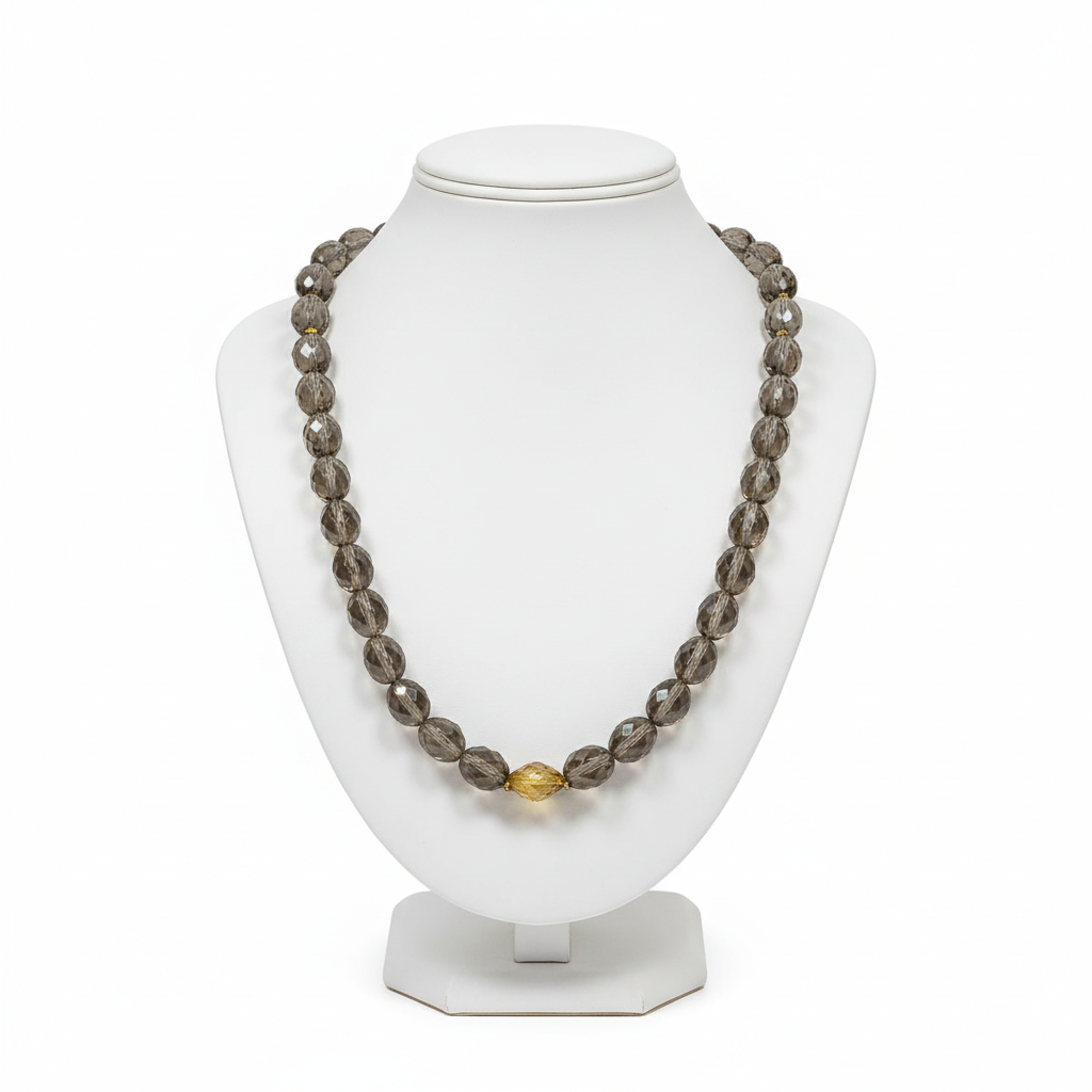 Necklace in Smoke Topaz Gemstones & gold 18k elements (PE-56)