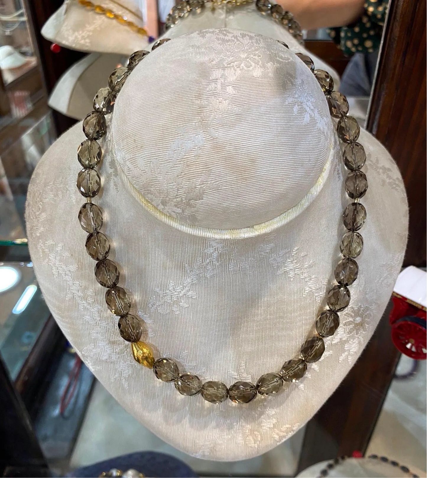 Necklace in Smoke Topaz Gemstones & gold 18k elements - Dinos-Virginia