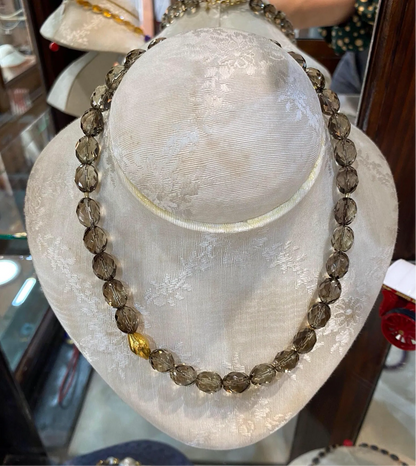 Necklace in Smoke Topaz Gemstones & gold 18k elements - Dinos-Virginia