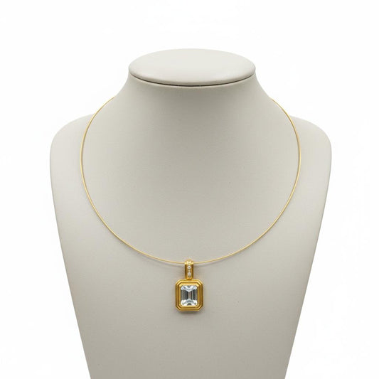 Necklace in gold 14k chain, Aquamarine pendant with Brilliants in 18k gold (PE-66)