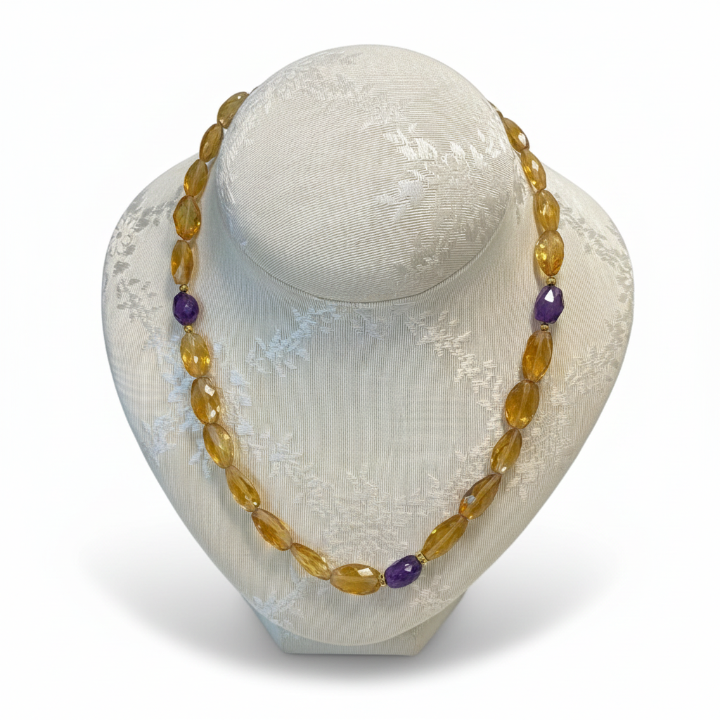 Necklace in gold 18k with citrine & amethyst (PE-57)