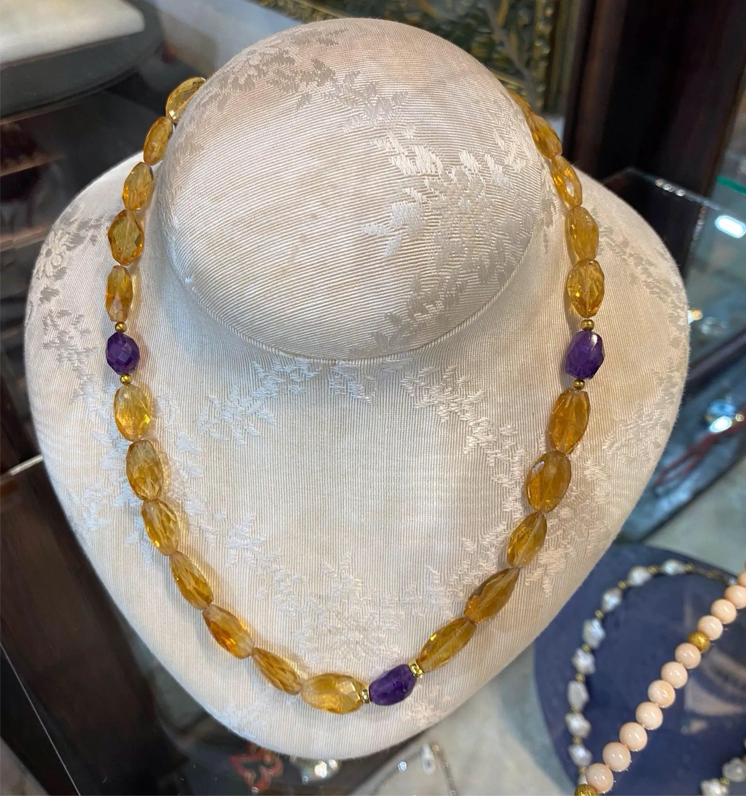 Necklace in gold 18k with citrine & amethyst - Dinos-Virginia