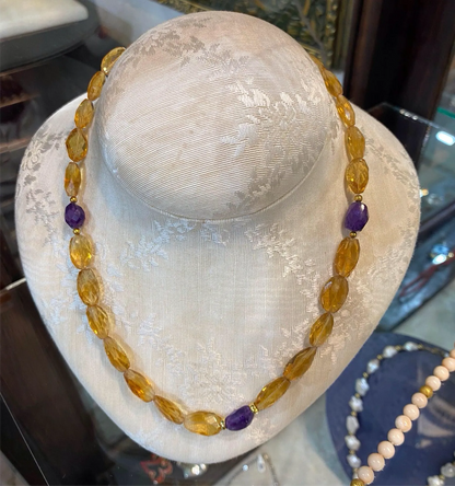 Necklace in gold 18k with citrine & amethyst - Dinos-Virginia