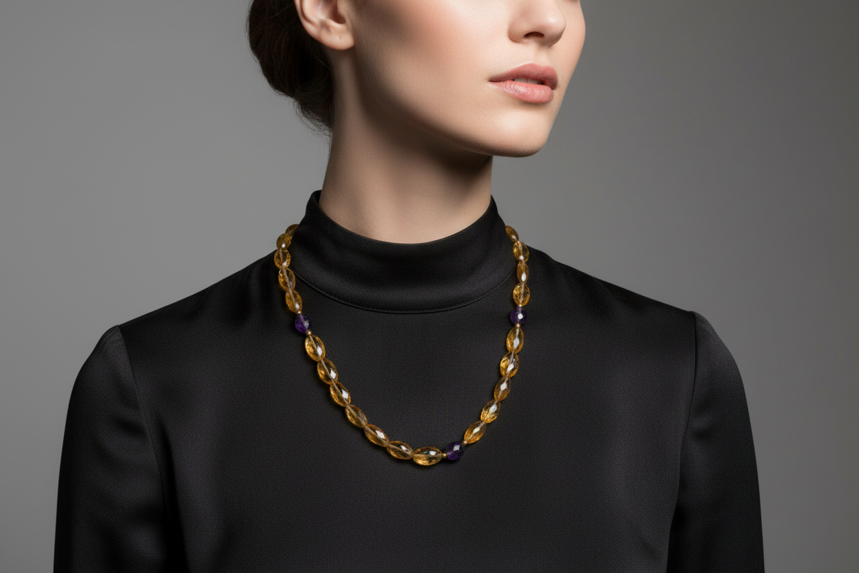 Necklace in gold 18k with citrine & amethyst (PE-57)